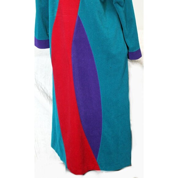 VTG 80s Vanity Fair Teal Fleece Housecoat Robe Women M Zip Long Sleeves Pockets - Picture 3 of 9